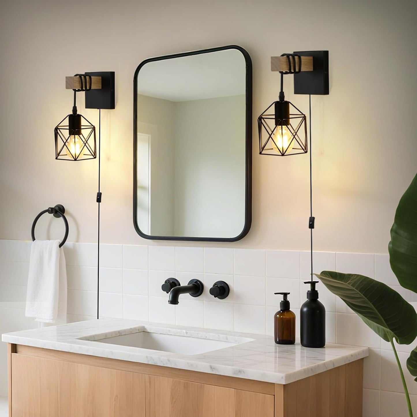 Lightess Farmhouse Plug in Wall Sconces Lamps for Bedroom Set of 2 | Easy Plug In Installation Without Wiring Work