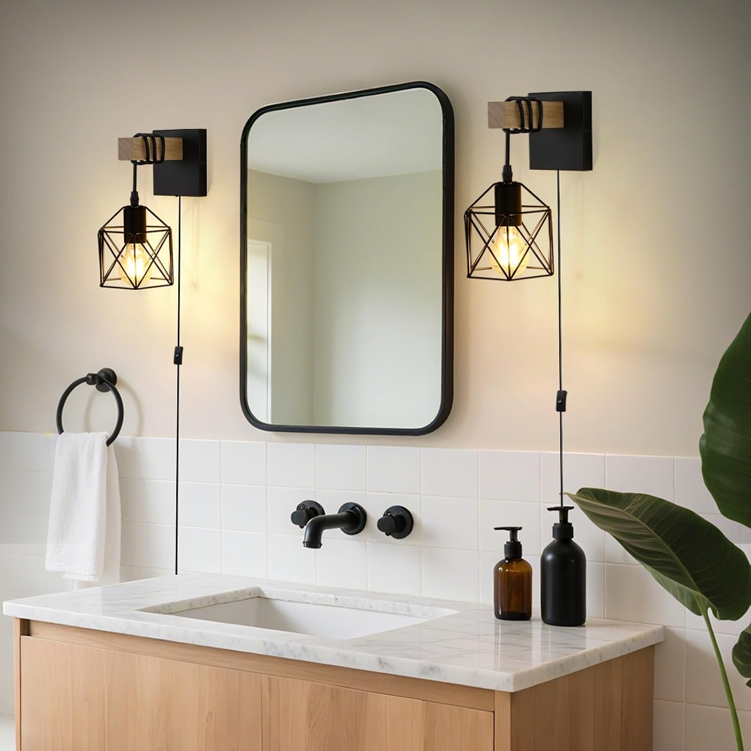 Lightess Farmhouse Plug in Wall Sconces Lamps for Bedroom Set of 2 | Easy Plug In Installation Without Wiring Work