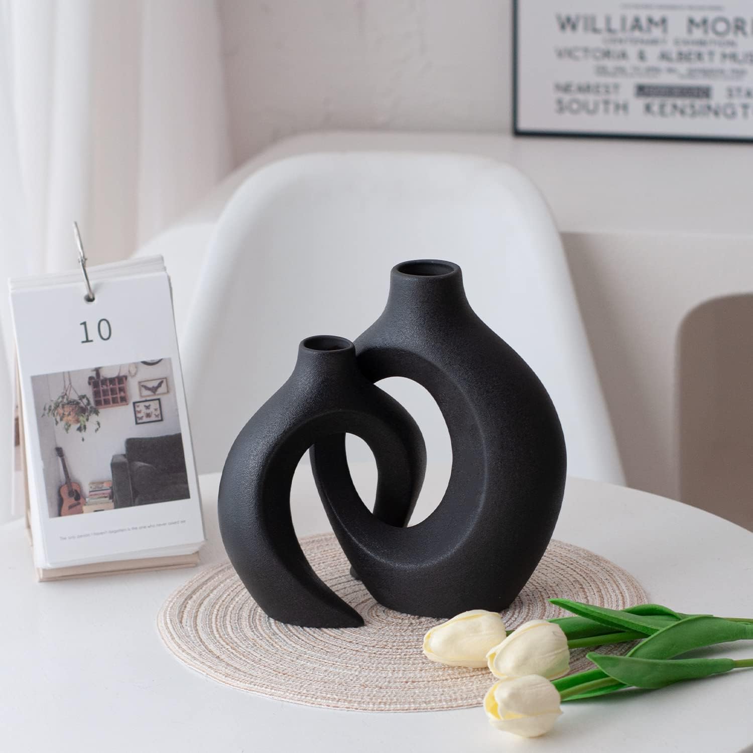 Ceramic Black Small Flower Vase / Large-matte Black / Set of 2
