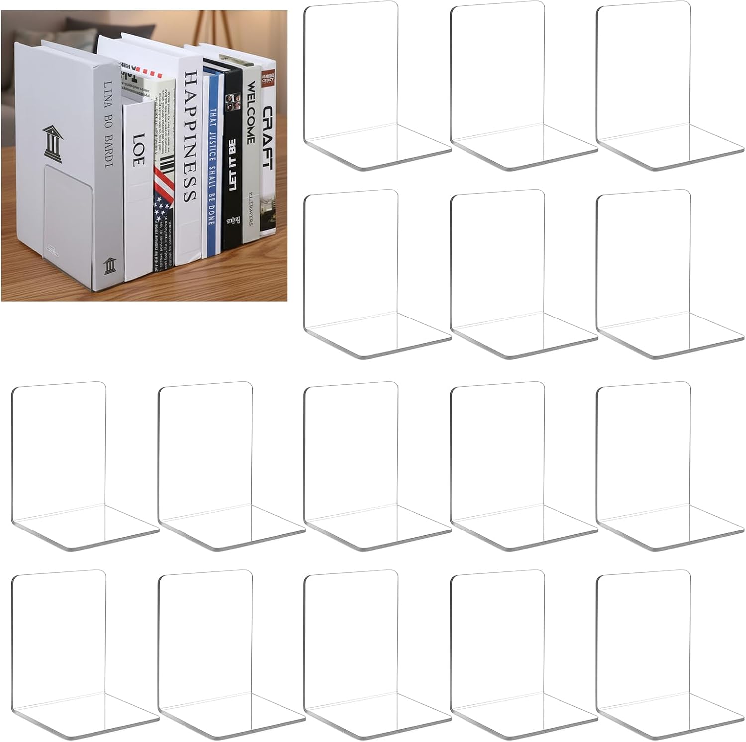 Acrylic Bookends / Bookends / Clear / Set of 16