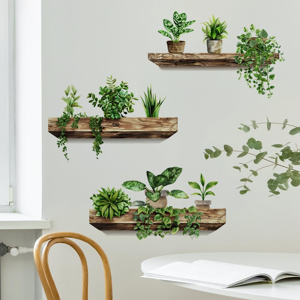 3D Potted Plants Wall Stickers Removable Tropical Nature Plants Wall Decals / Set of 3