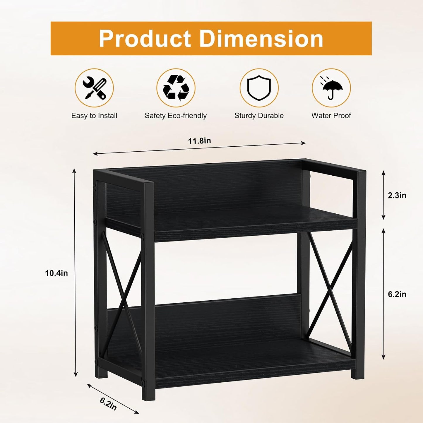 Giikin Kitchen Counter Shelf, 2 Tier Kitchen Spice Rack Organizer for Countertop, Wood Coffee Bar Organizer for Home