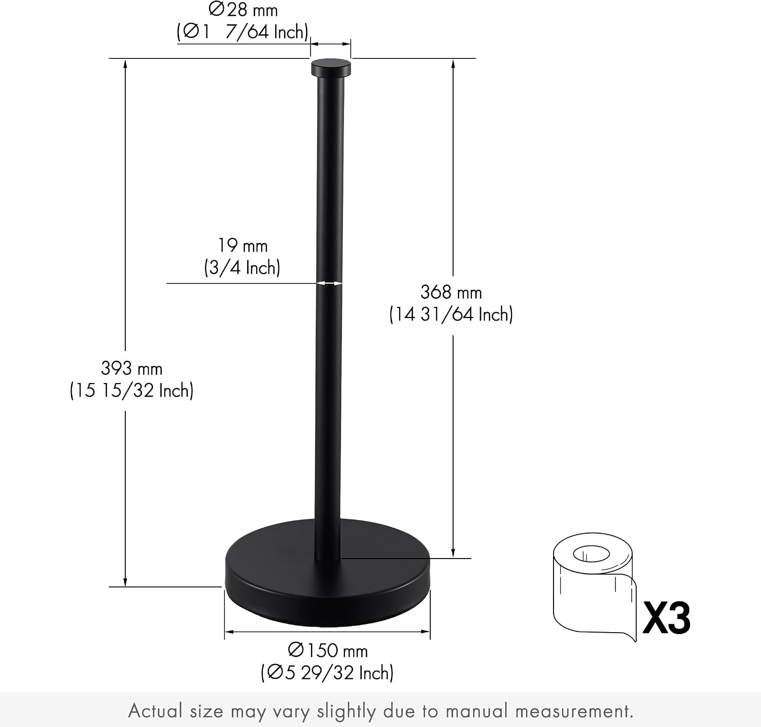 KES Toiler Paper Storage Stand, Heavy Base, 3 Rolls, Black | Freestanding Toilet Paper Holder Storage for Bathroom