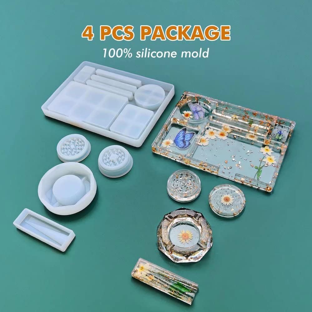 Resin Tray Molds and Resin Grinder Mold for Grind and Storage / 5pc / Set of 5