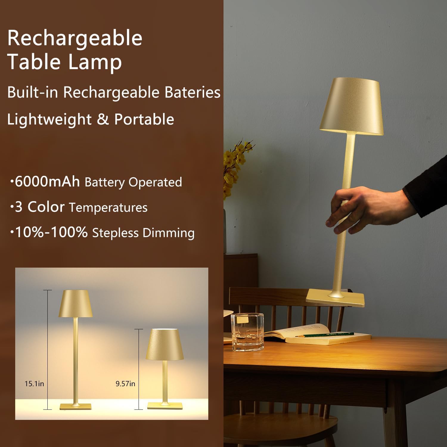 Fizrice Gold Rechargeable Table Lamp 4 Pack Portable Cordless Light