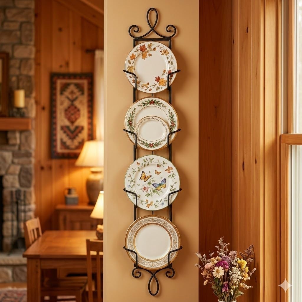 HOHIYA 42" Wall Plate Display Rack 2 Pack 4 Tier Metal Holder Black | Wall-mounted display rack organizes collectible