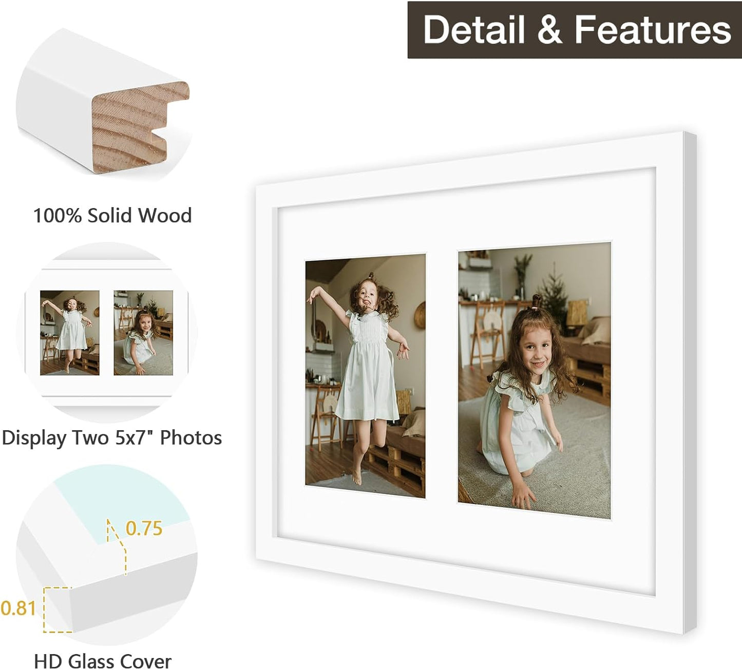 Golden State Art 11x14 White Wood Frame - for Two 5x7 Pictures, 10 Pack | Matted to Double 5x7 Picture,Solid Wood