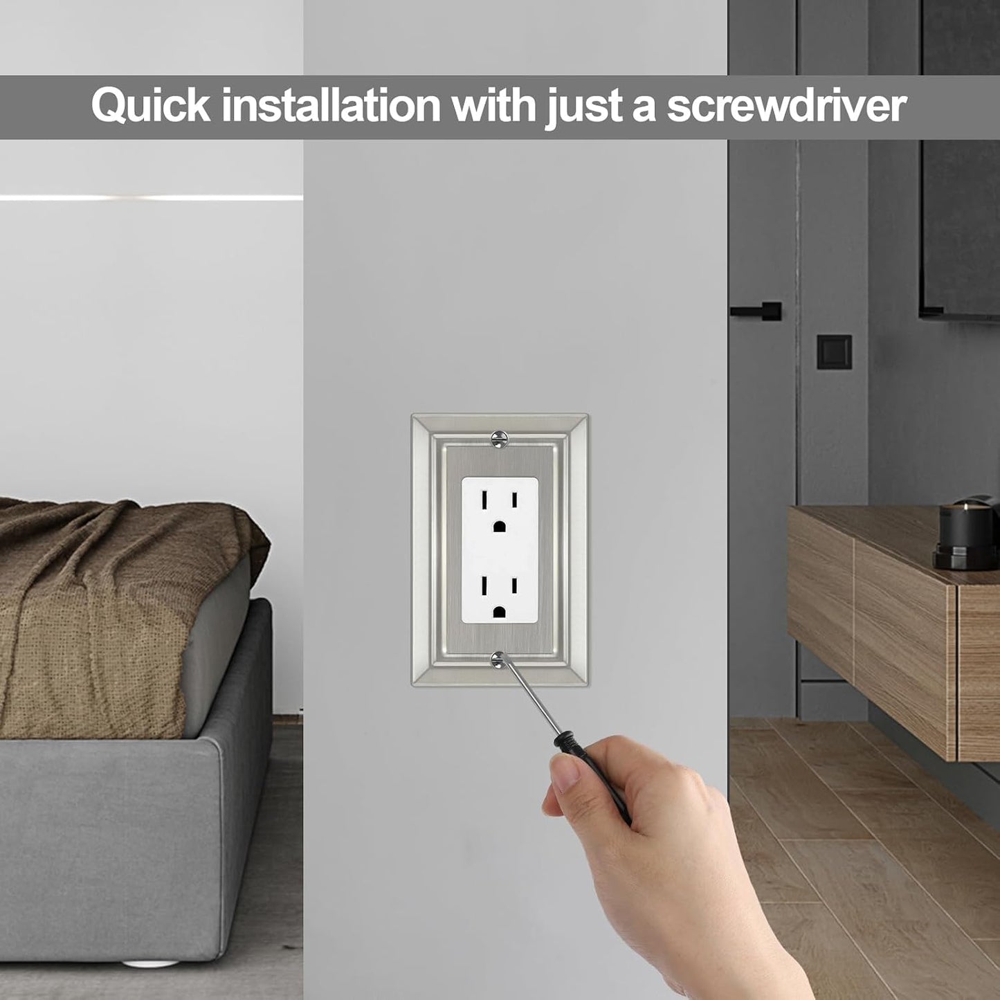 Metal Wall Plate for Electrical Outlets, Applicable to Single Decoretor | Decorative Brushed Nickel Switch Plates