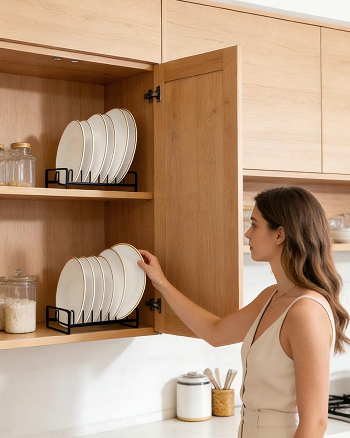 2 Pack Plate Holders for Cabinet Upright Cabinet Dish Drying Racks Organizers (for 6In. 10In. Plates) Metal Plate