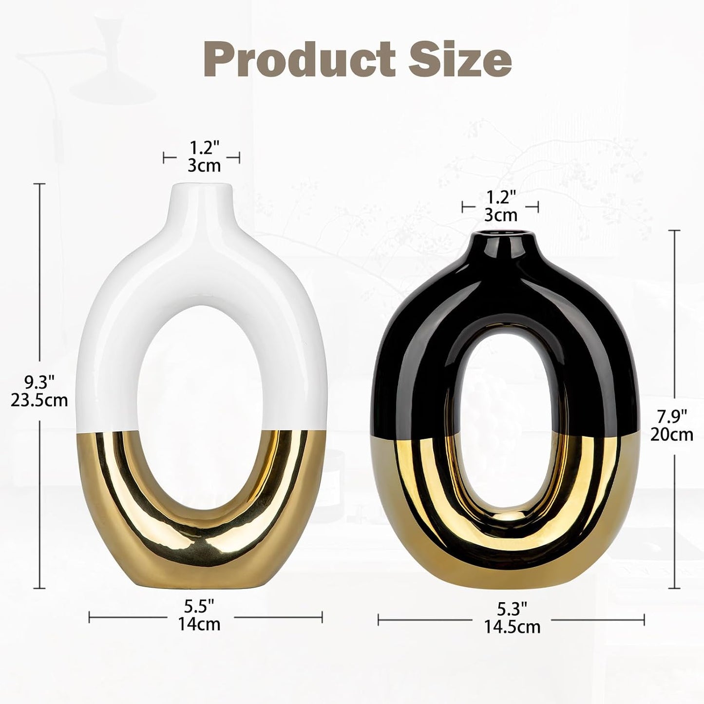 Black and White Vases Donut Vase Ceramic Vases for Flowers / Hollow / Black and White #2 / Set of 2