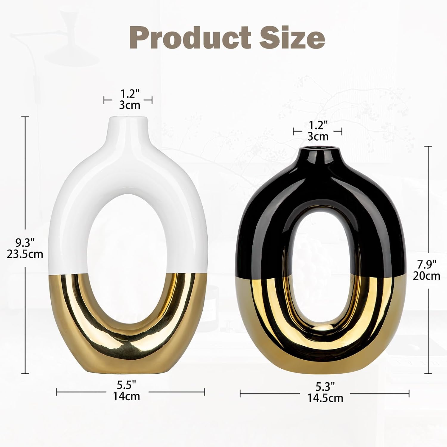 Black and White Vases Donut Vase Ceramic Vases for Flowers / Hollow / Black and White #2 / Set of 2
