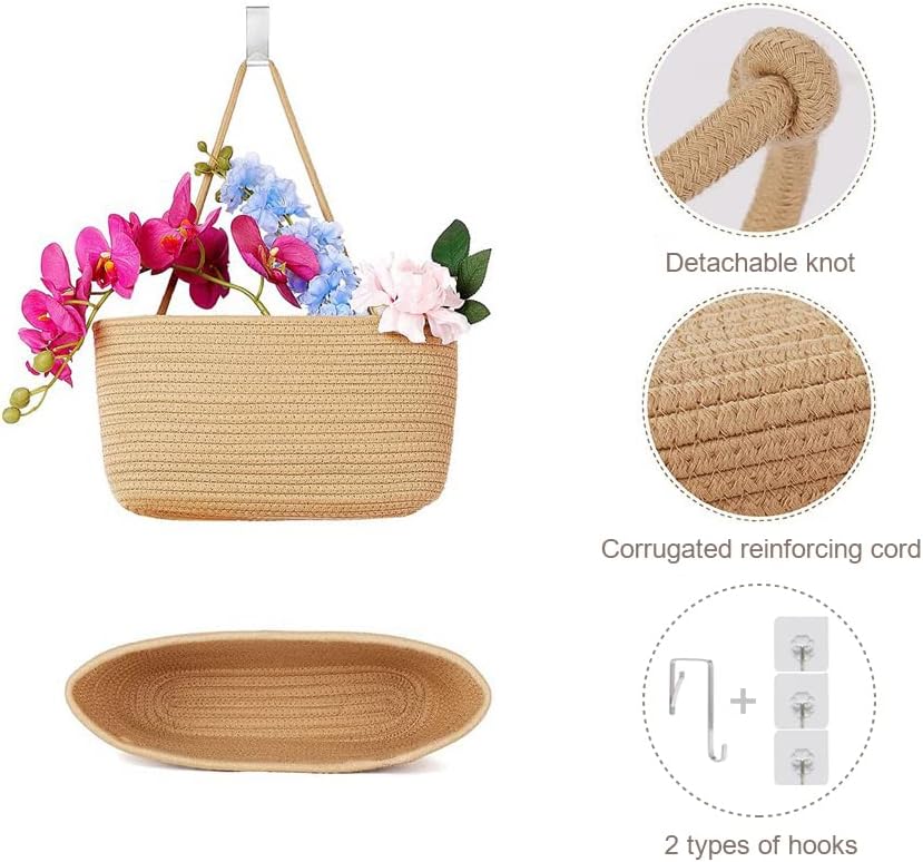 3-Tier Woven Cotton Wall-Mounted Storage Organizer Bag Decorative Hanging Nursery / Jute