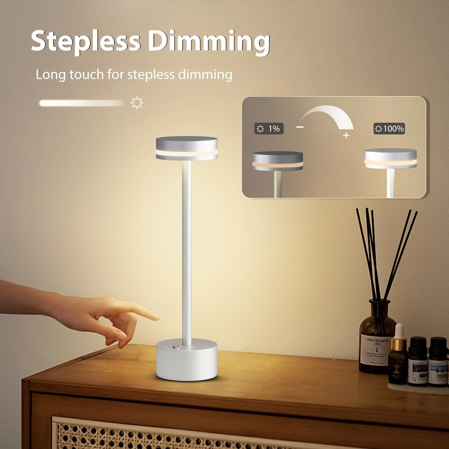 2 Pack Rechargeable Cordless Table Lamps Sliver Touch Dimmable | Aluminum, Warm White, 4000mAh Battery Operated, For