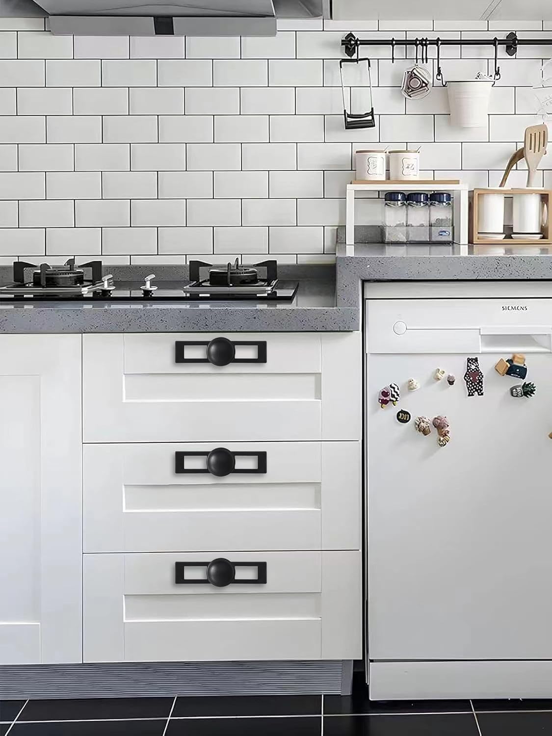 10 Pack 1-1/4 Inch Black Cabinet Knobs Backplate with Base Plate Zinc Solid Black Kitchen Cabinet Handles Drawer Pulls