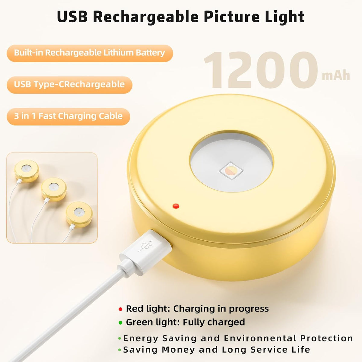 3 Pcs Picture Lights, Rechargeable Battery Operated Dimmable 3-Color Wall Light with Remote & Timer for Paintings