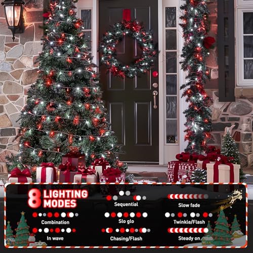 JMEXSUSS 200 LED Red and White String Lights Indoor Outdoor