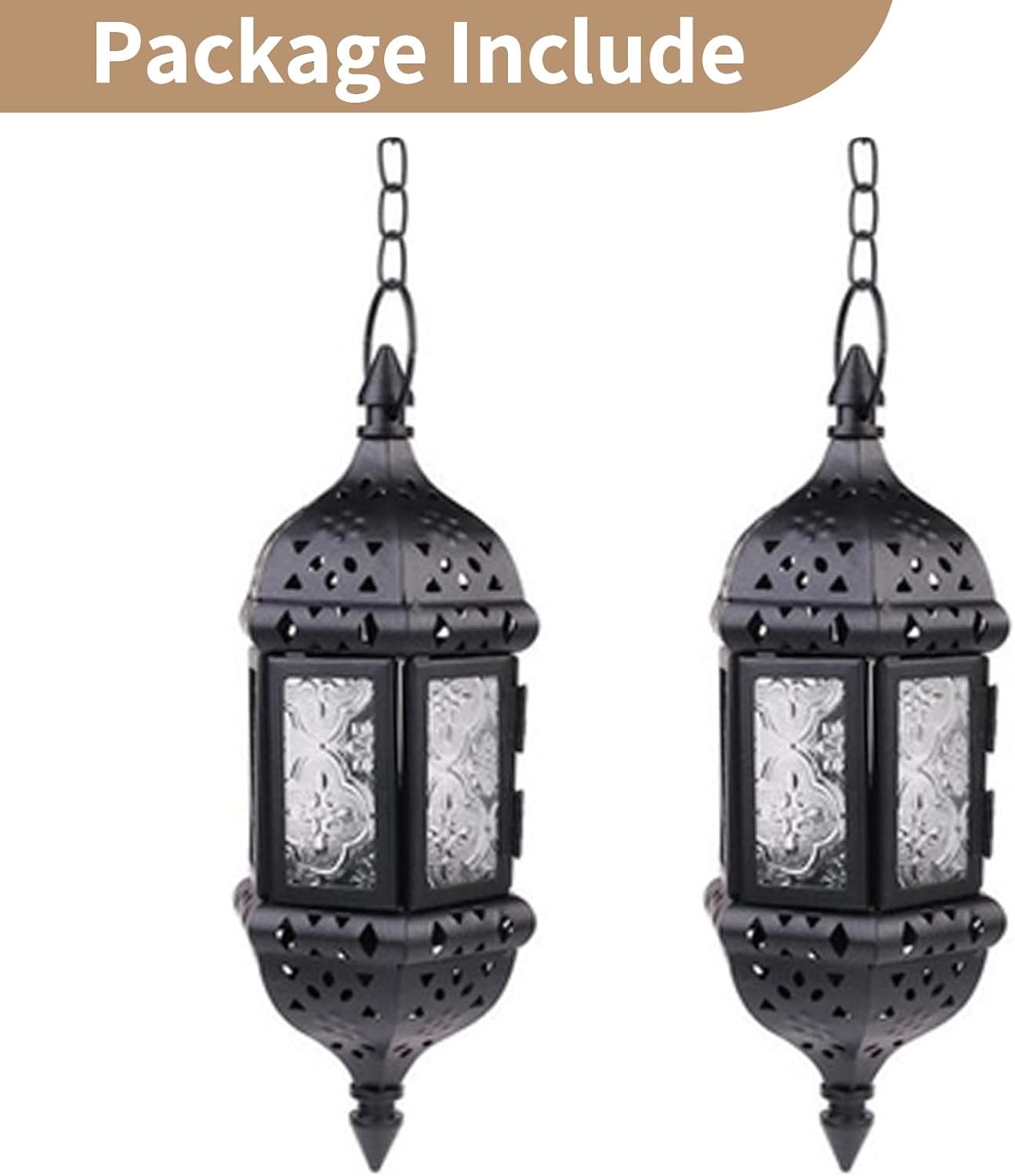 2 Pcs Hanging Candle Lantern Moroccan Chandelier Retro Candle Holder Moroccan Vintage Metal Hollow Wedding Hanging