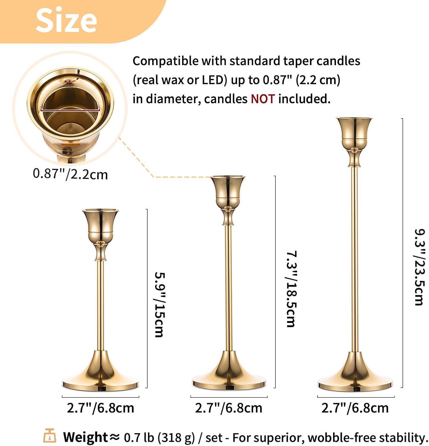 NUPTIO Gold Candlestick Holders Bulk: Solid Aluminum Set of 15 | Brass Candle Stick Holder - Taper Candles Stand for