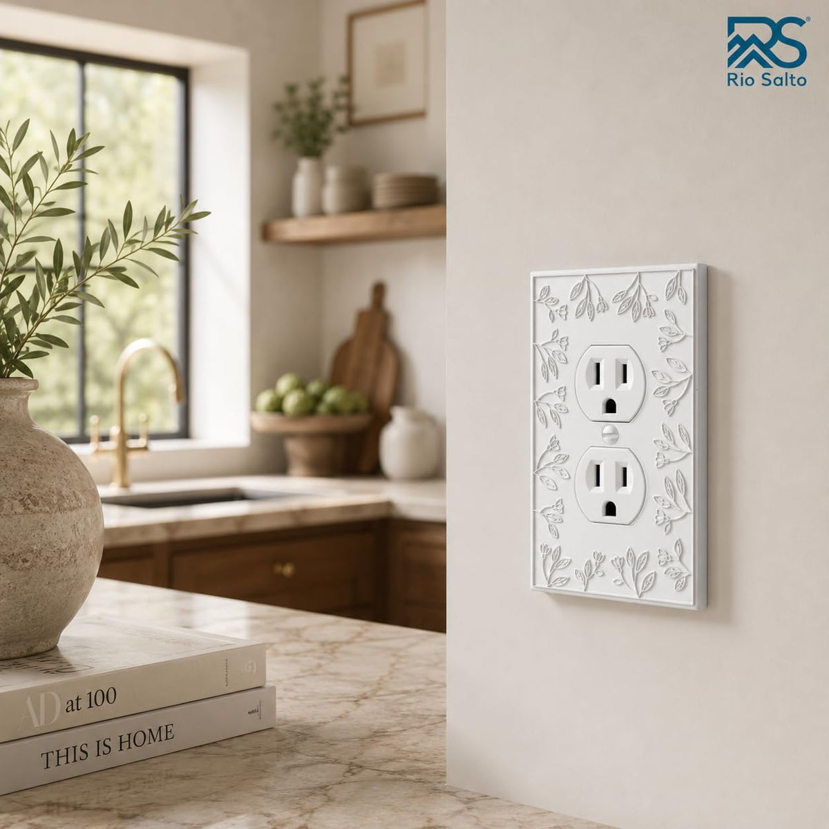 Rio Salto Decorative White Outlet Cover Premium Metal Flower Duplex Receptacle Wall Plate Light Switch Cover Flower