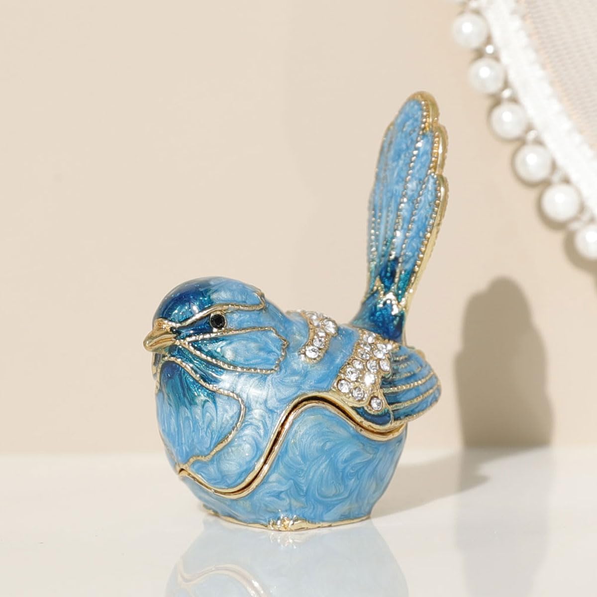 Adorned Mini Jewelry Organizer for Rings & / Trinket Box-b / Blue