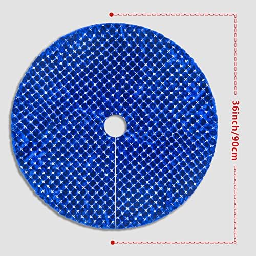 Christmas Tree Skirt Blue 36 Inch Faux Fur with Silver Sequins Soft Thick Plush Tree Skirt for Christmas Holiday Home Decoration