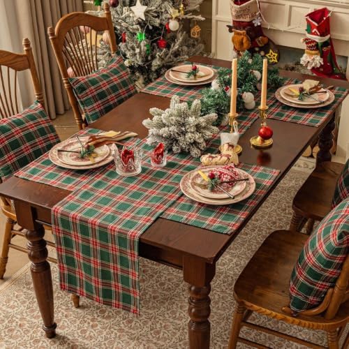 Softalker Christmas Checkered Tartan Table Runner, Green, 13 x 70 Inch-2P