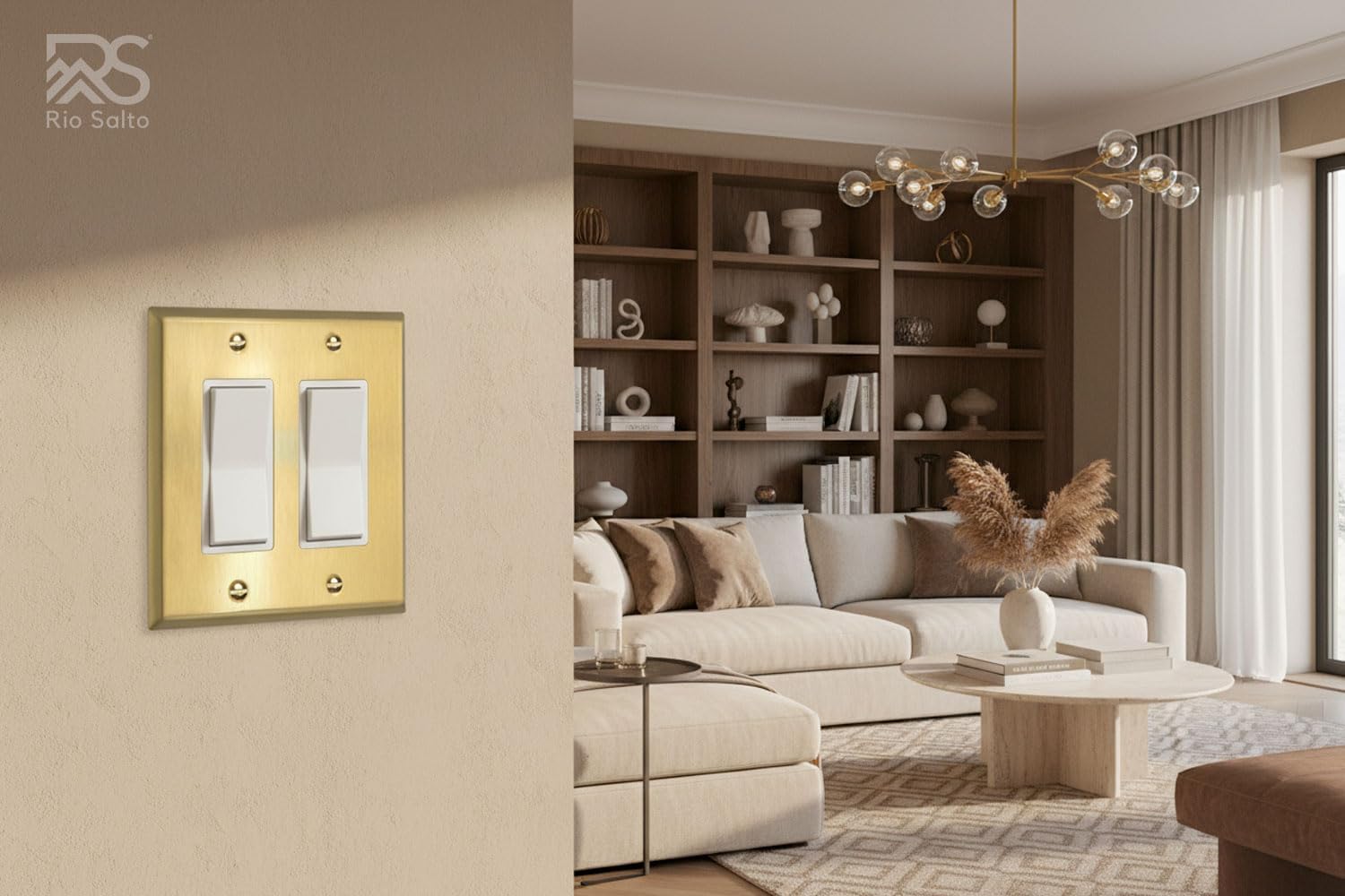 Rio Salto BRASS Signature Collection Brushed Brass Gold Metal Outlet Cover, Decorative Light Switch Cover Plate Wall
