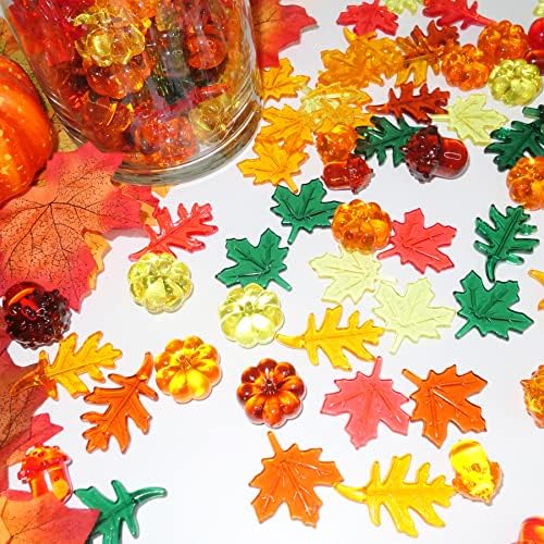 HADDIY Fall Sensory Bin Filler ,165 Pcs Acrylic Pumpkin Leaves Acorn Gems Vase Fillers for Thankgiving Centerpieces Table Decorations,Table Scatters,Preschool Counting and Thankgiving Craft