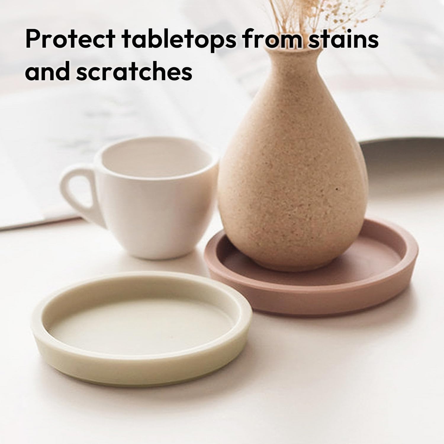 Round Bulky Cup Coasters / Pink Beige / Set of 2