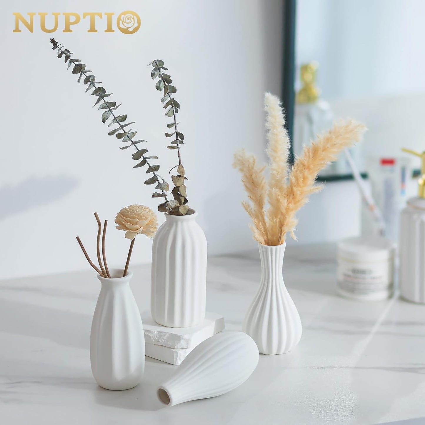 Ceramic Vase / Small Bud Vases for Flowers / White / Set of 12