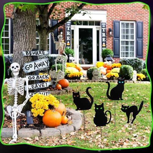Chunful 4 Pcs Halloween Black Cat Decorative Garden Stakes