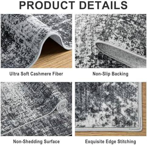 PLHXFR 8x10 Area Rug Living Room: Abstract Washable Carpet Dark Black