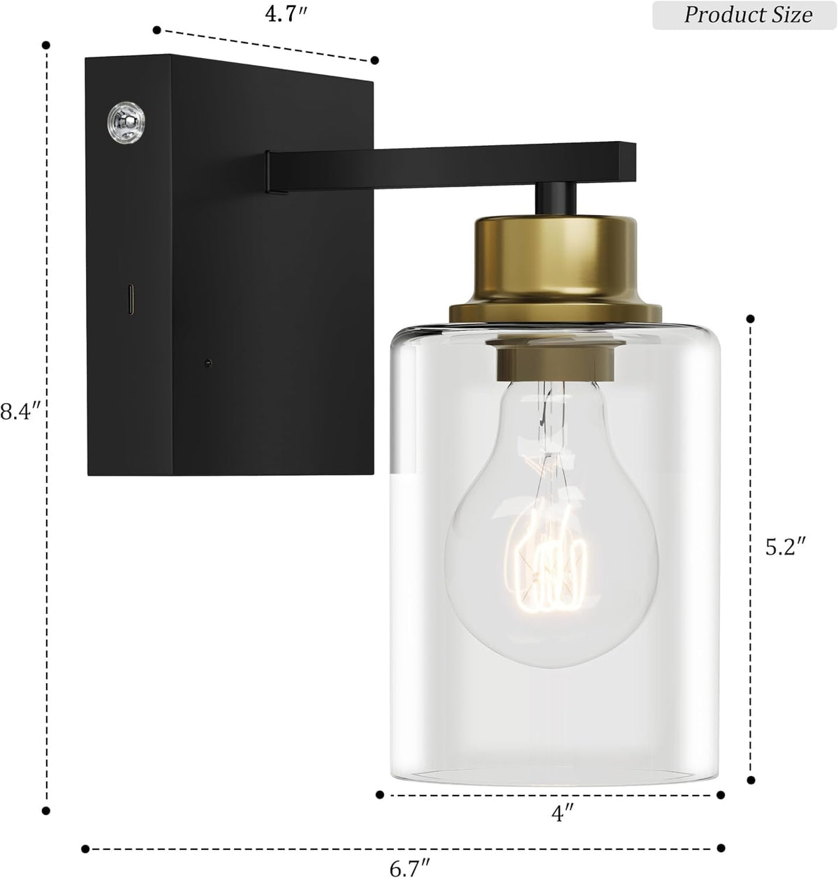 Wireless Battery Operated Wall Sconce Set of Two with Remote Control | Black & Gold Dimmable Rechargeable Wall Lights