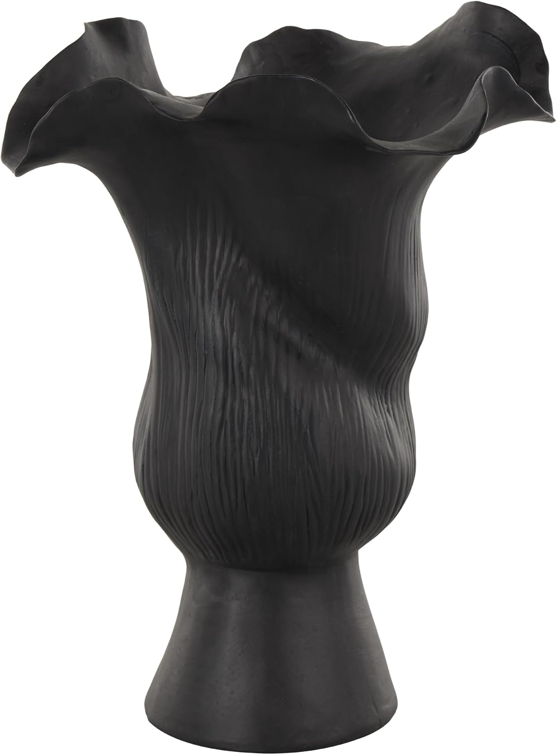Ceramic Abstract Floral Inspired Vase / Black / 8 x 7 x 11