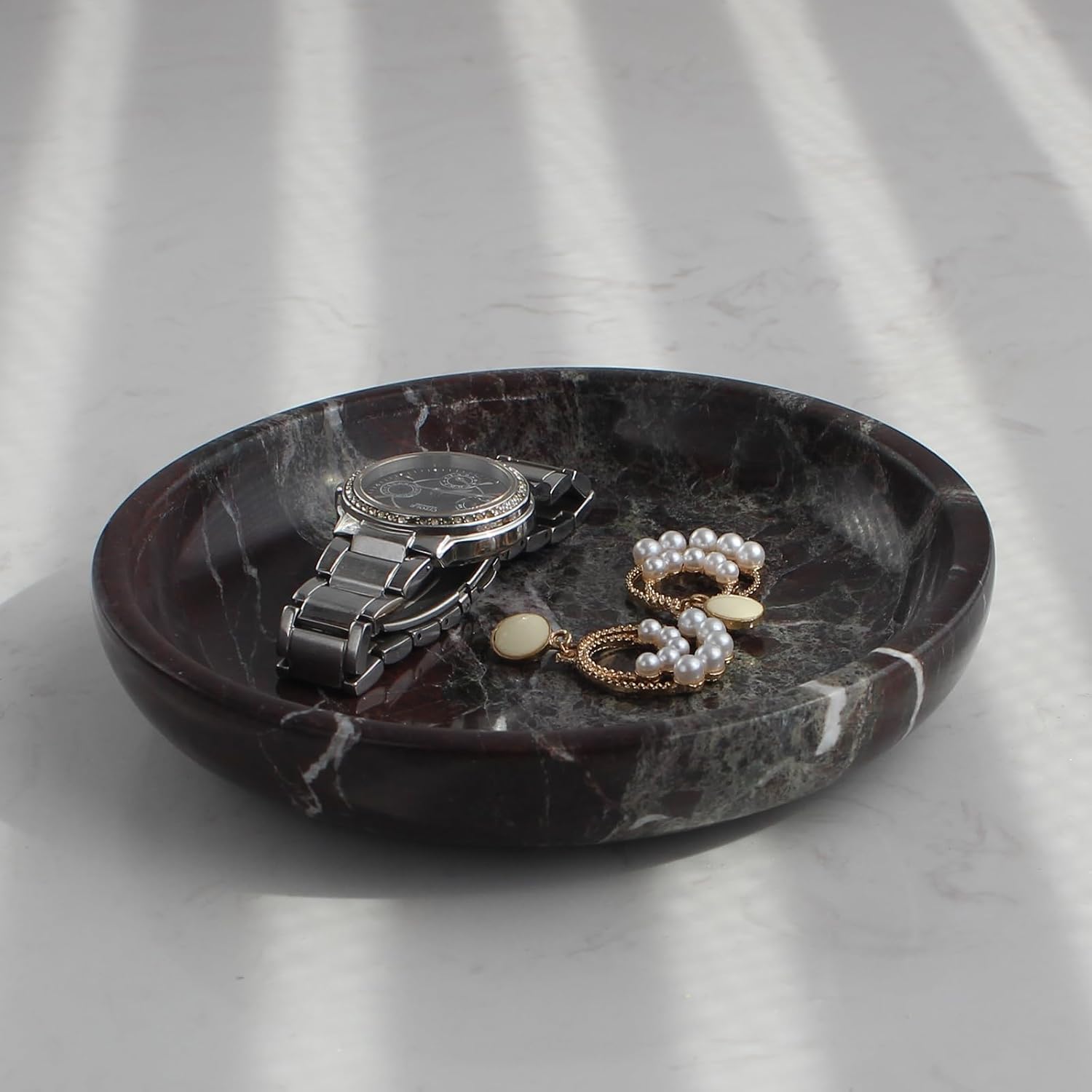 Marble Travertine Ring Dish Jewelry Tray 5.5" for Women / Rosa Levanto / Natural