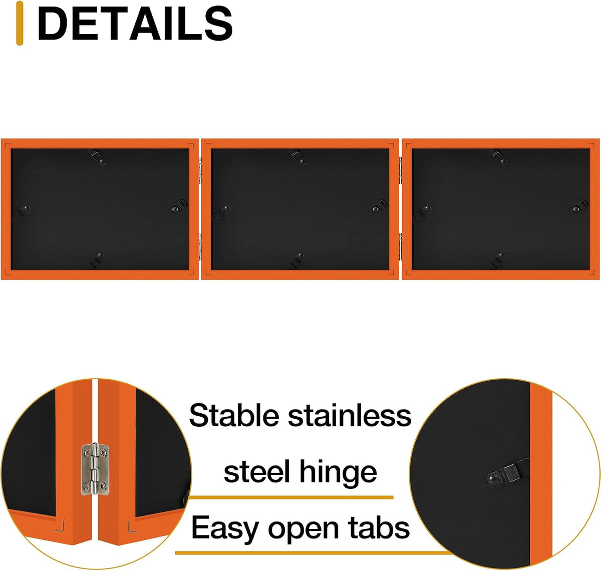 decorUhome Orange Triple 6x4 Picture Frame Horizontal, MDOR08 | "Z" Shape Folding Design Engineered Wood Trifold Photo