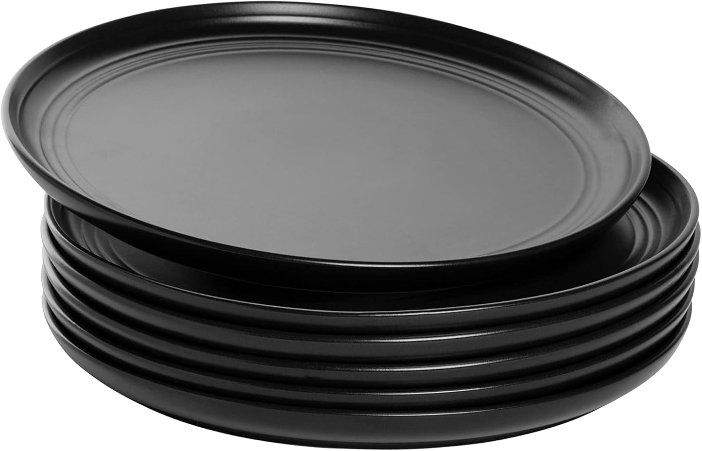 Double Line 10.5" Dinner Plate, Set of 6, Matte Black