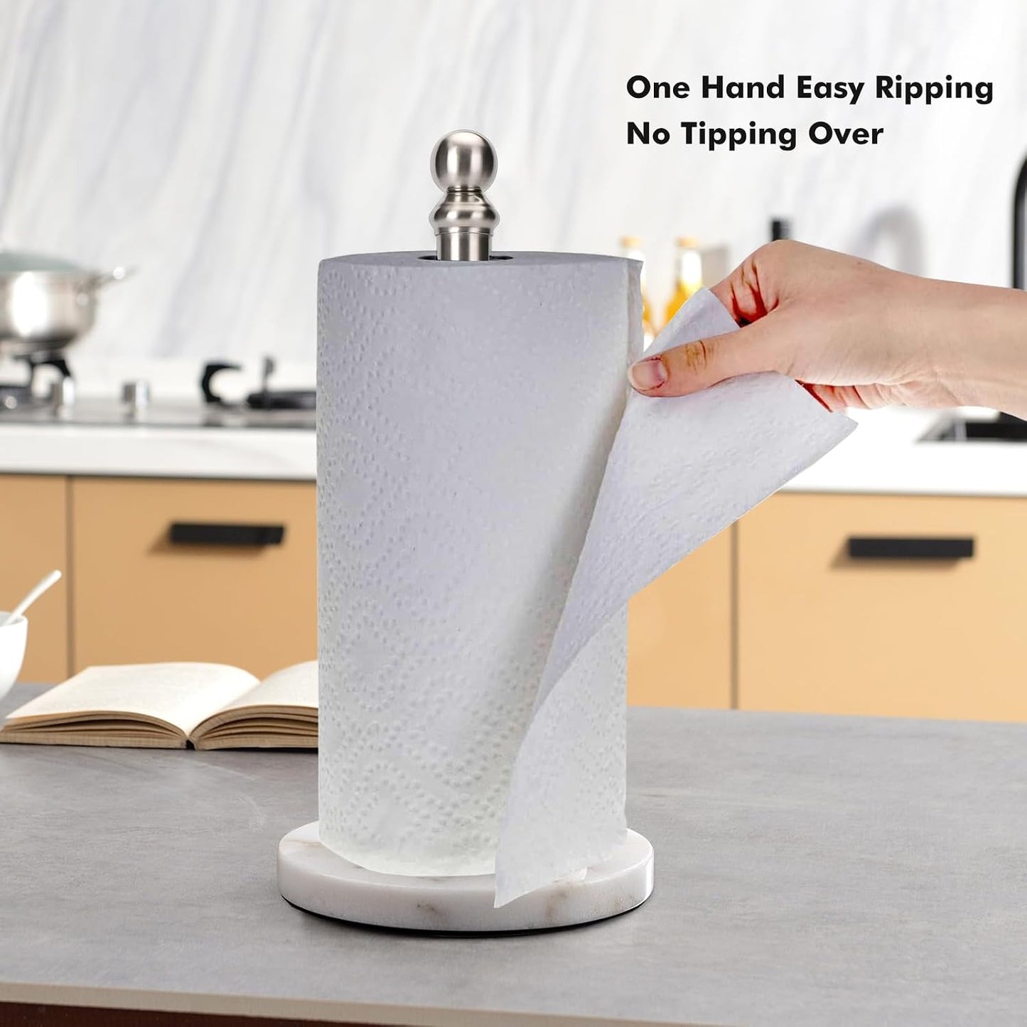 Exilon Paper Towel Holder Countertop with Heavy Marble Base, Standing Paper Towel Roll Holder for Kitchen Bathroom