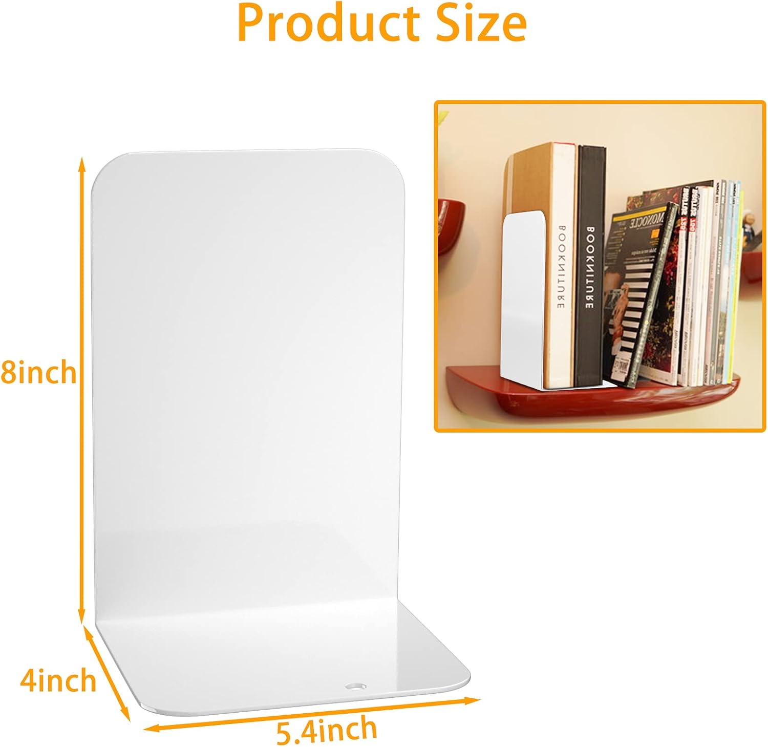 Metal Shelf Book Ends / White 2 Pairs Bookends