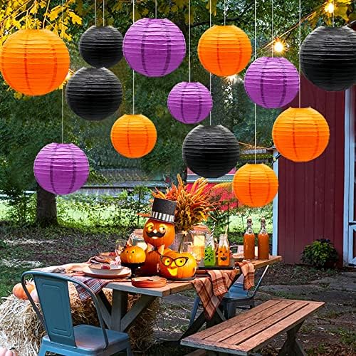 Halloween Paper Lanterns, 14 Pcs Black Orange Purple Hanging Decor