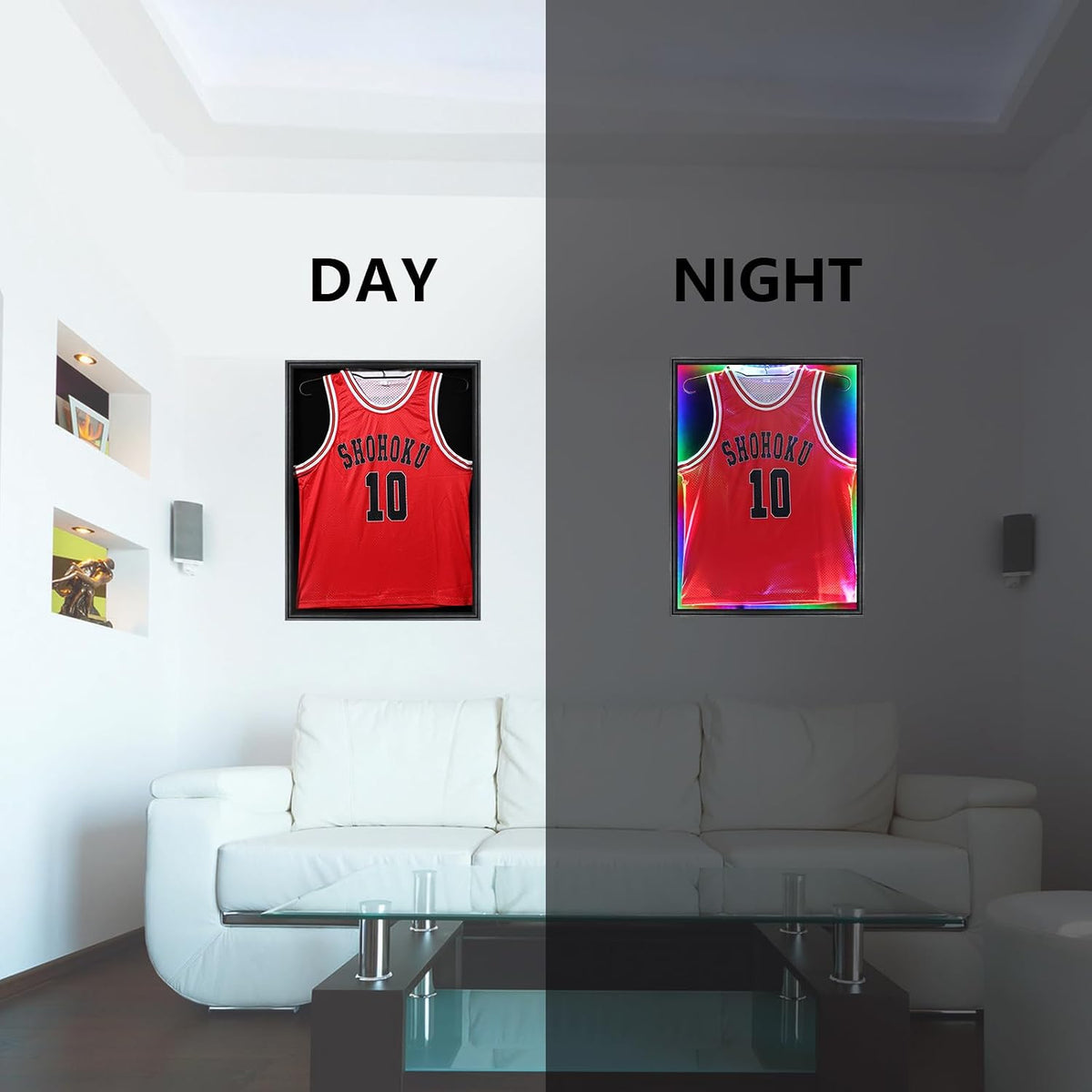 Grintus Jersey Frame Display Case, Black LED Display Box for All Jerseys,1P | Wall Mount, Black Display Box, Golden