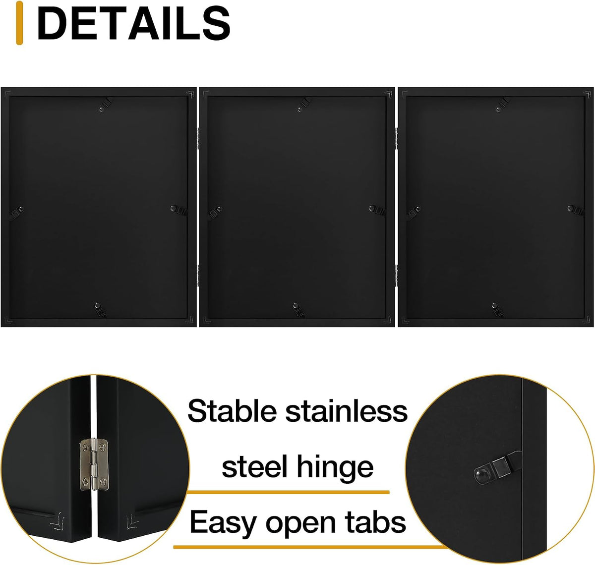 decorUhome Black Triple 8x10 Picture Frame Vertical, MDBK08 | "Z" Shape Folding Design Engineered Wood Trifold Photo