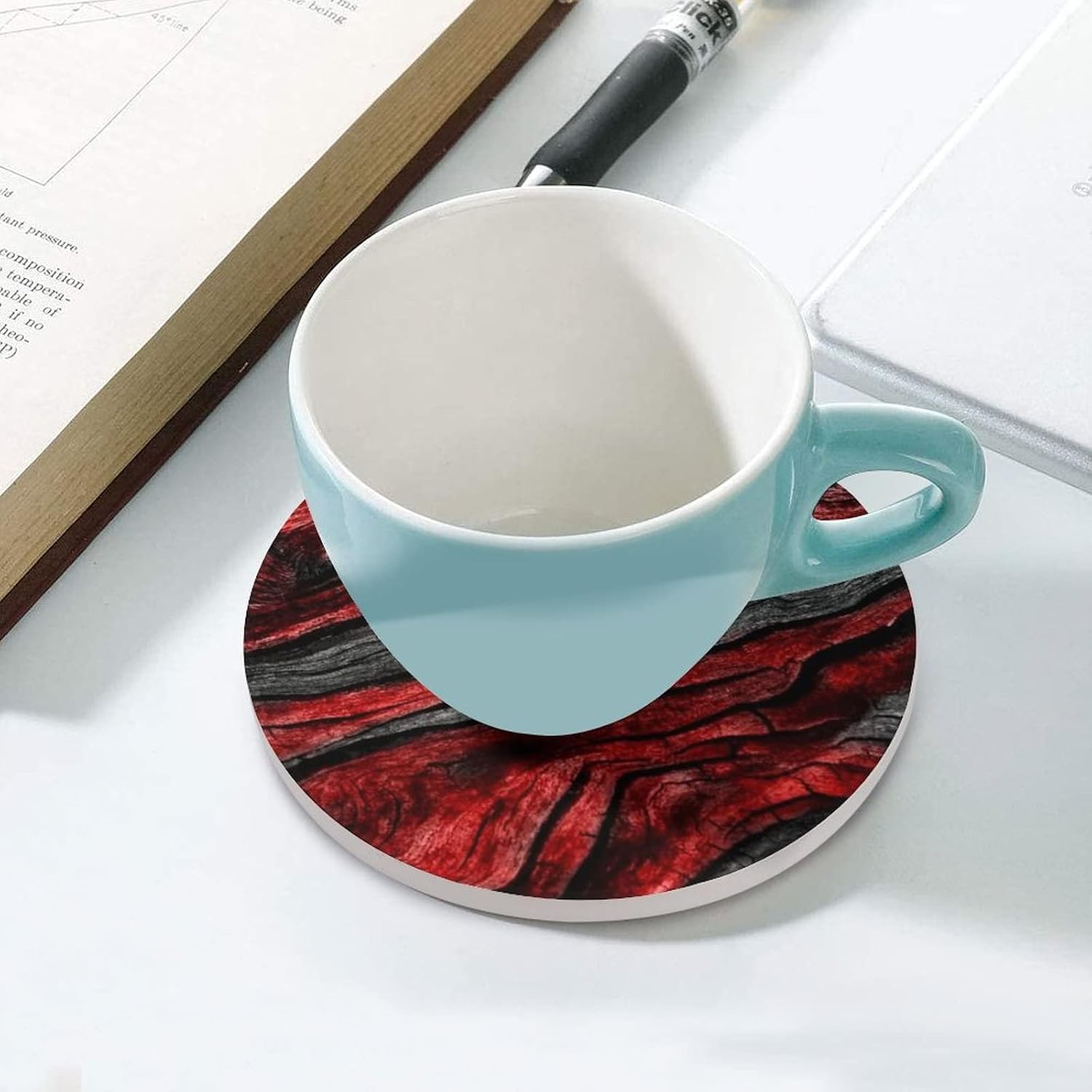 Cool Deisgn Ceramic Drink Coaster / Black Red Wood Grain