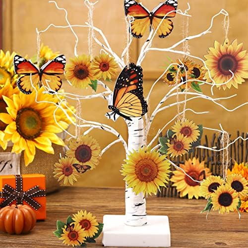 Qunclay 36 Pcs Sunflower Tree Decorations Yellow Flower Wooden Ornaments