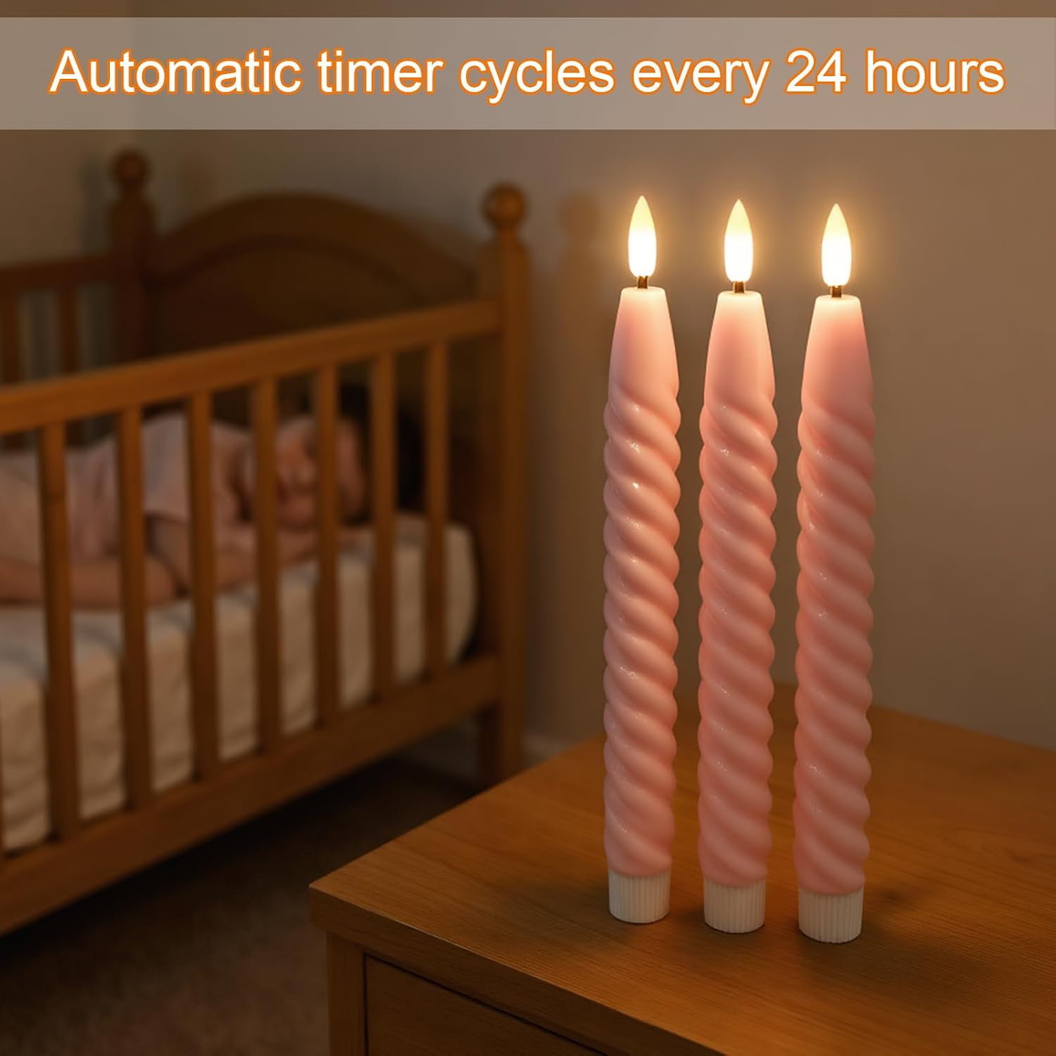 Pink Flameless Taper Candles Flickering with Remote Timer | LED Spiral Taper Candles, Flameless Candlesticks, Battery