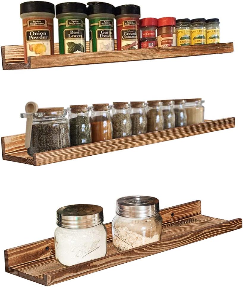 AZSKY 24 Inch Floating Shelves Set of 3 - Rustic Wood Picture Ledge Shelf for Home Storage Decor - Nursery Book