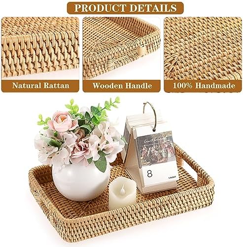 Rattan Serving Tray Hand Woven Tray / 11.8 x 7.8 x 1.9 / Natural Color