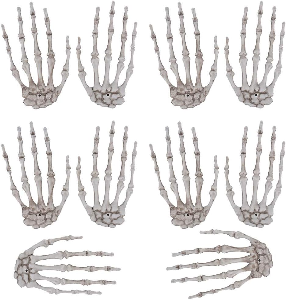 5 Pairs Halloween Skeleton Hands Realistic Plastic Fake Human Hands for Halloween Zombie Party Terror Scary Props