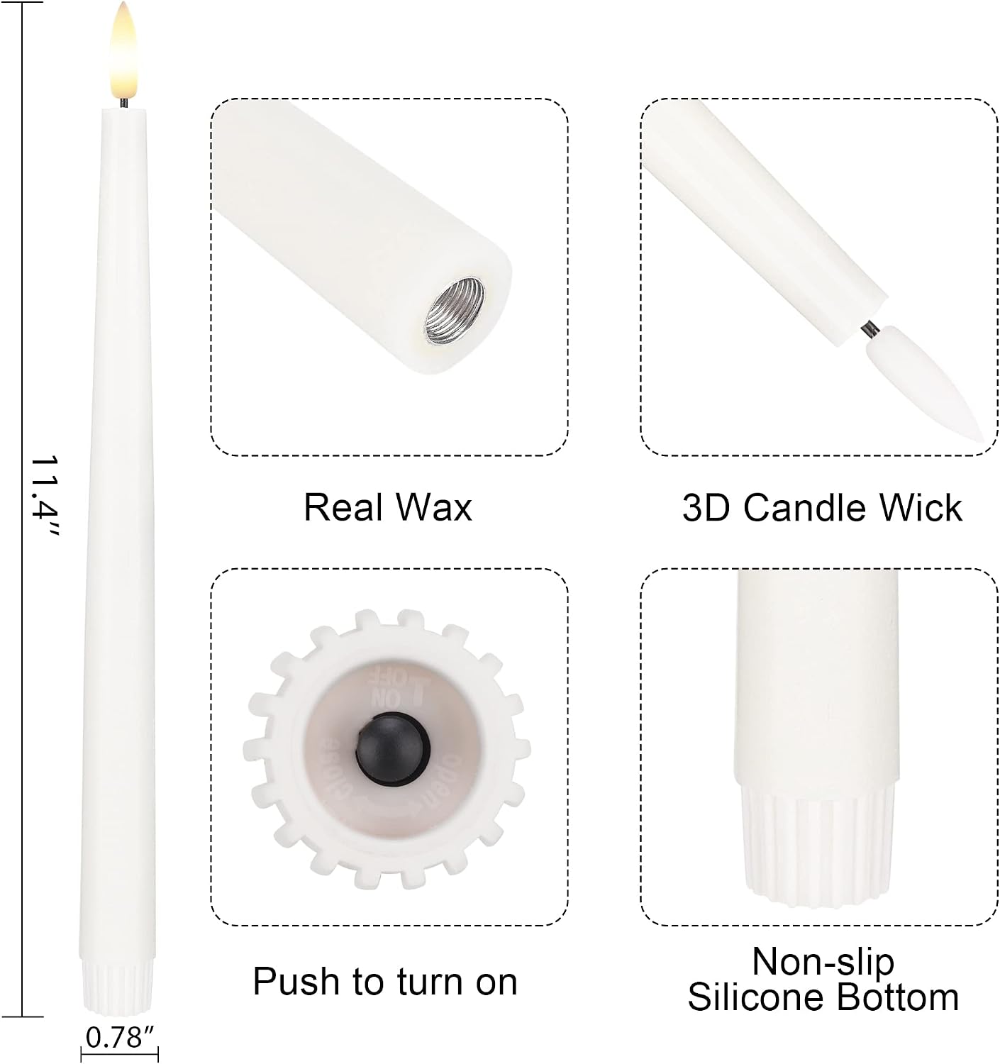 Flameless Taper Candles with 3D Wick, 11.4" Real Wax LED Candles with Remote and Timer, 6 Pack Flickering Candlesticks