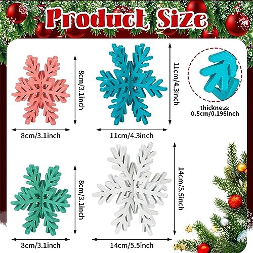 Bucherry 12 Pcs Wooden Snowflakes Table Decor,Pink, Green, Blue, White